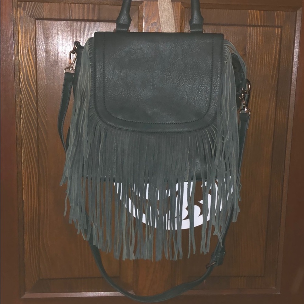 Green fringe handbag